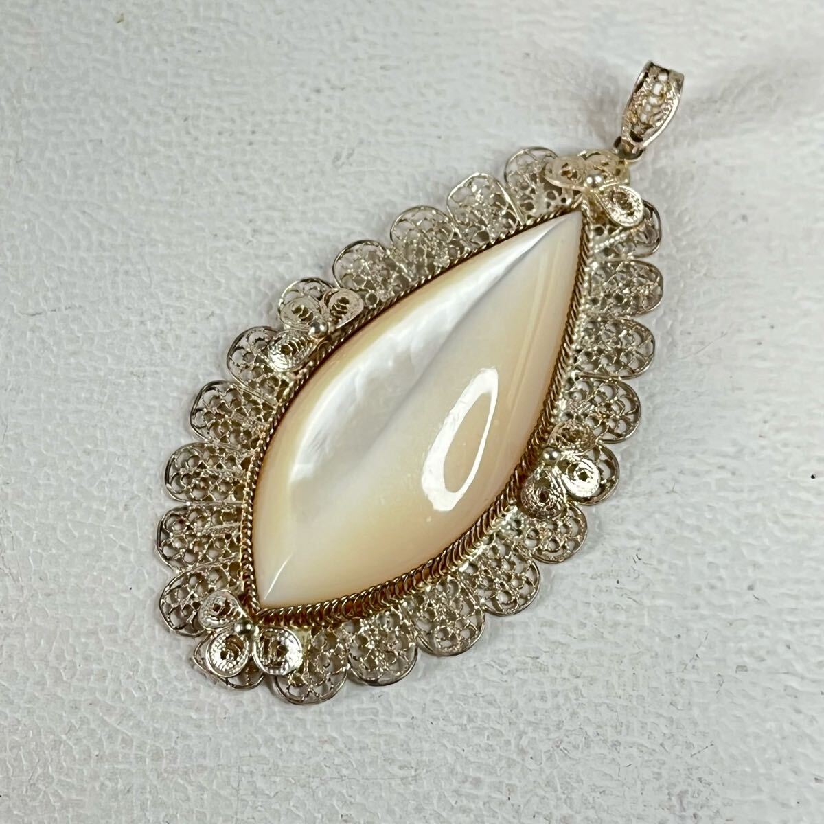 vintage 白蝶貝 ペンダント トップ 刻印 ヴィンテージ ネックレス アクセサリー シルバーカラー
