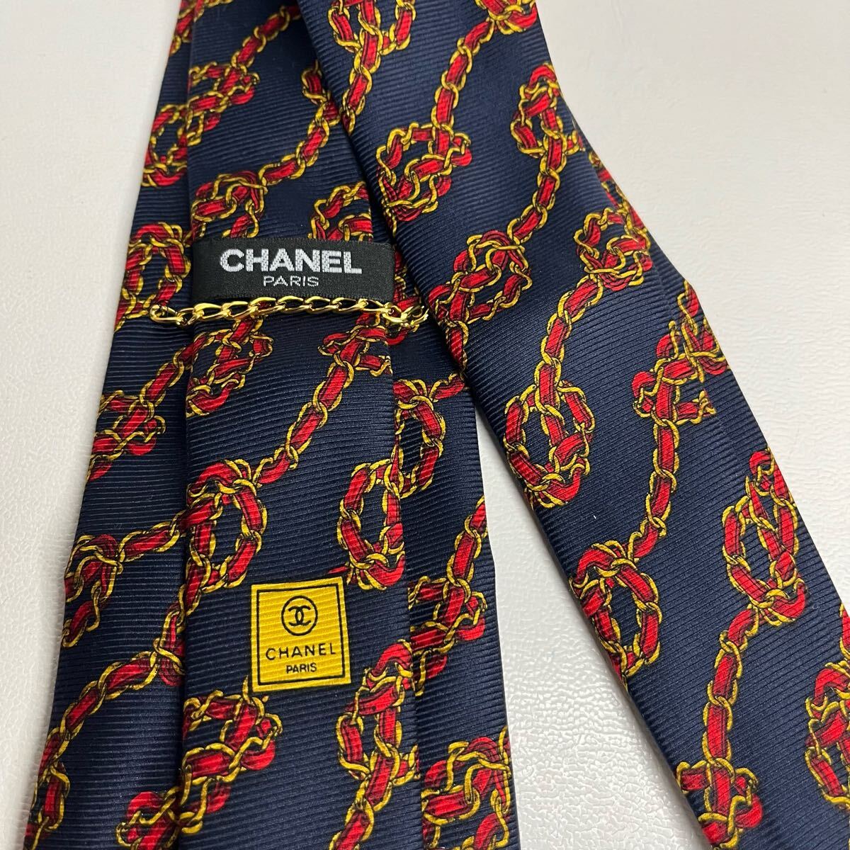 CHANEL シャネル チェーン 柄 ネクタイ ネイビー 