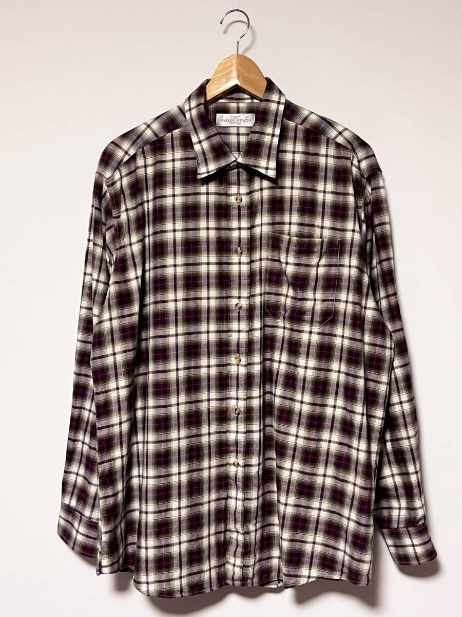 美品/90's/英国製★MARKS&SPENCER/マークスアンドスペンサー チェック コットン 長袖シャツ 17 43cm ビンテージ