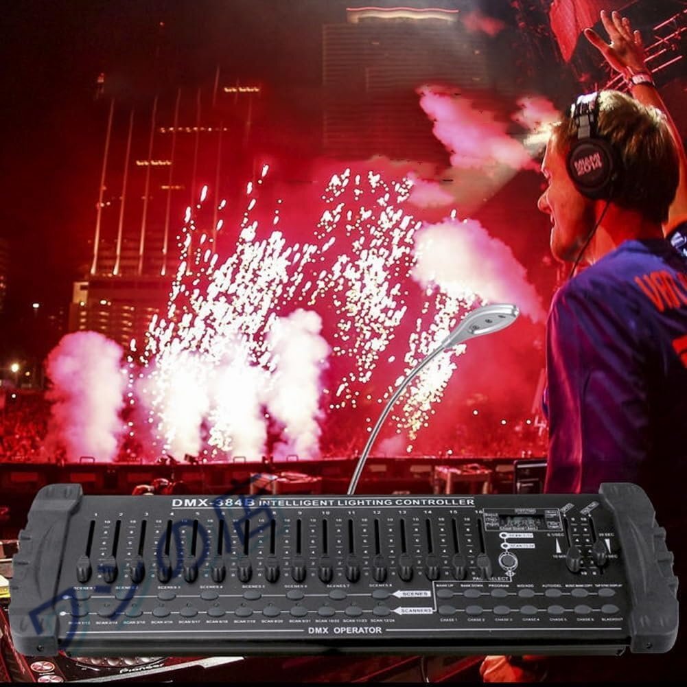 DMX512 ライト コントローラー、384 チャンネル DJ ステージ ライト コントローラー、30 バンク、8 シーン、24 フィクスチャーをサポート、