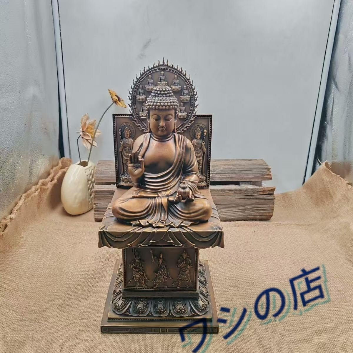 PH-01535【 薬師三尊◆ 天台宗・真言宗・臨済宗】薬師如来・日光菩薩・月光菩薩仏像・ 十二神将 ブロンズ像開運 守り本尊 ・総高38cm・古色