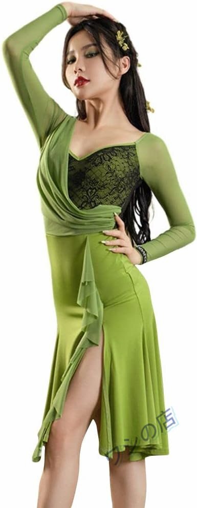 PH-4095社交ダンス ラテンドレス レース ラテンダンス衣装 レッスン着 サルサ ダンス 衣装 競技 練習服 チャチャ サルサ ルンバ ダンスウェ