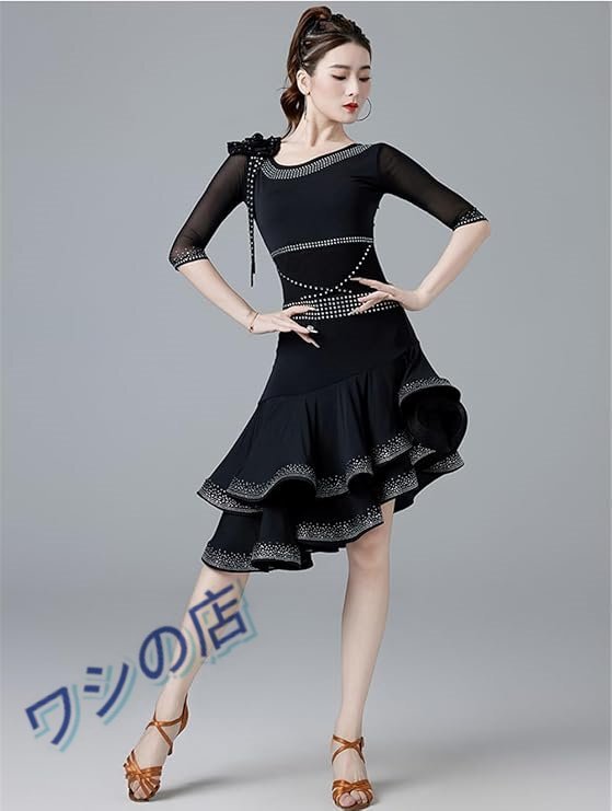 ラテンドレス レッスン着 お花 ダンスドレス 社交ダンス ラテンダンス 練習服 ラテンダンス衣装 サルサ ダンス 競技 チャチャ サルサ ルン