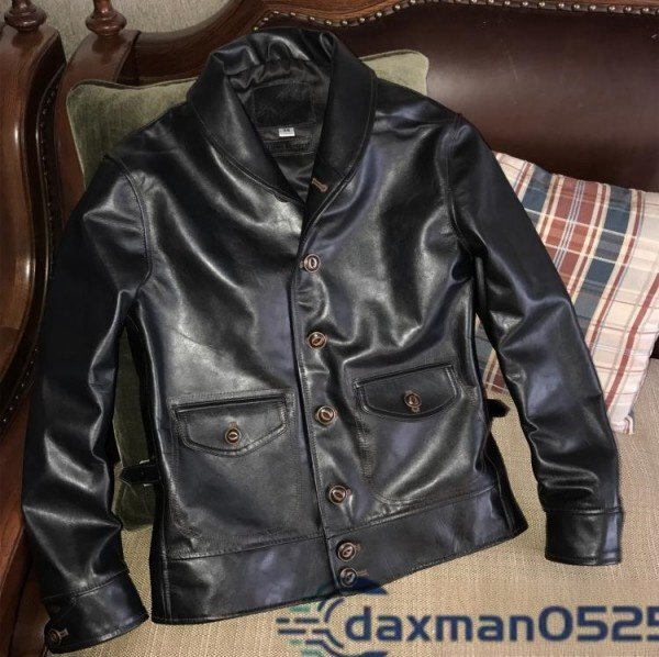 ホースハイド コサックジャケット ブラック　 Lサイズ　 ボマー ボンバー フライト オイルワックスレザー 馬革