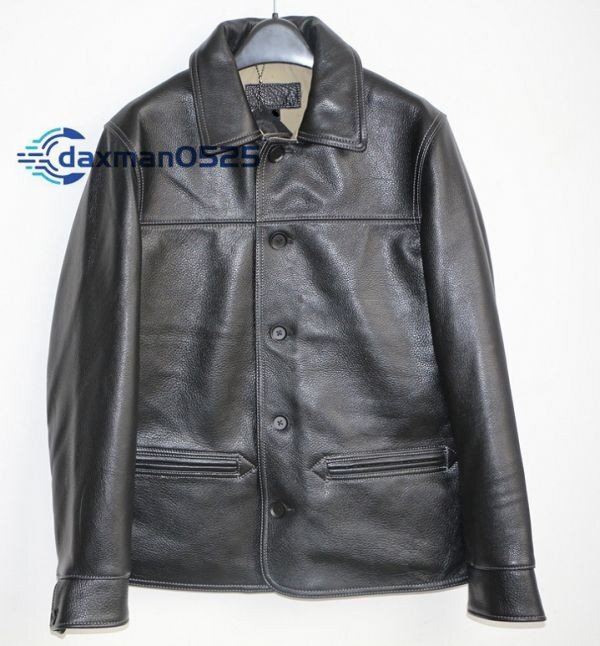 カウハイド 50's カーコート ブラック L(38) サイズ選択可 ドライビング ワーク ブレーキマン スイッチヤード レザージャケット 牛革