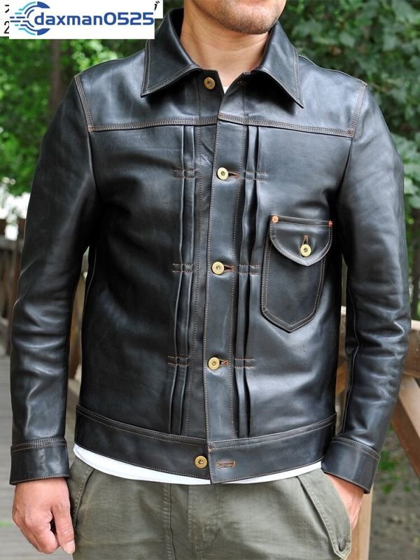 1.3mm 茶芯ホースハイド 30's 最初期カウボーイタイプ トリプルステッチ ブラック 2XL(42) ファースト Gジャン レザージャケット 馬革