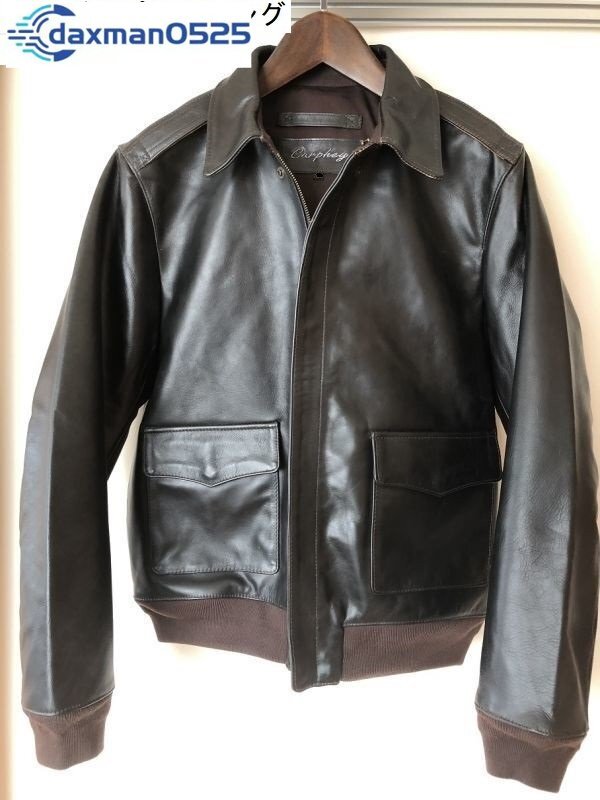 1.2mm 茶芯ホースハイド 30's TYPE A-2 フライトジャケット シールブラウン 2XLサイズ(42) ボマーボンバー レザー 馬革