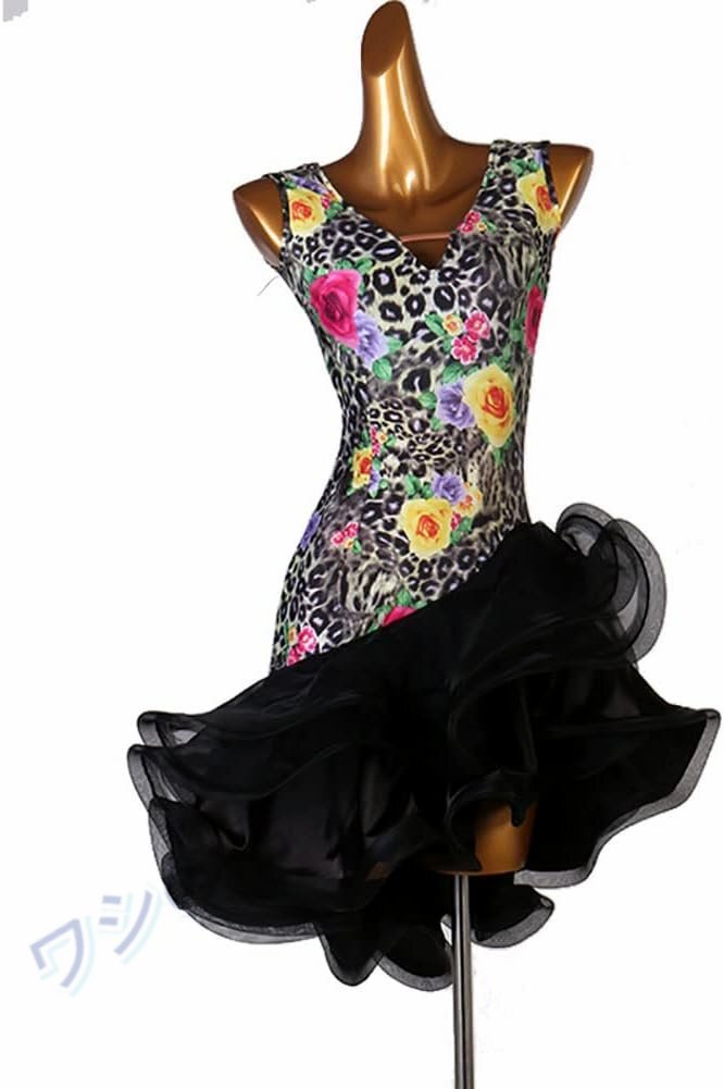 PH0207ラテンダンス ドレス ふんわり裾 袖なし 社交ダンス衣装 レッスン着 ラテンドレス 競技 ダンス練習服 パソドプレ ダンスウェア 学芸
