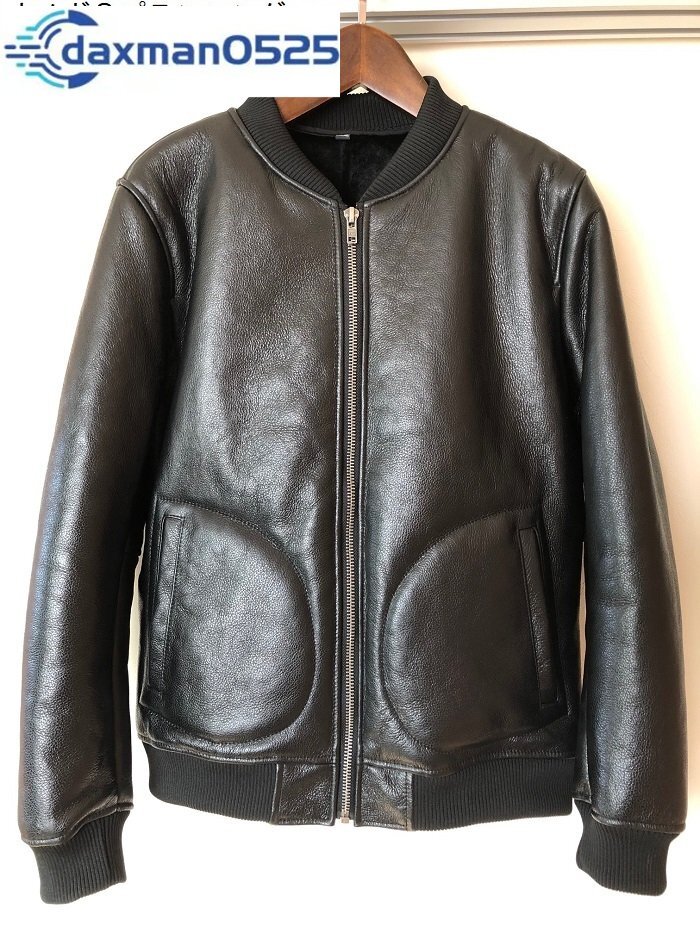 シープスキン MA-1タイプ ムートンフライトジャケット ブラック 3XLサイズ(44) B-3 ワンピース ボンバー レザー ラム 羊革