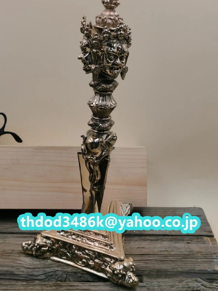 「密教法具 寺院用仏具」極上品 三面 金剛杵 独鈷杵 プルパ 仏具 銅製 磨き仕上げ 高さ29cm