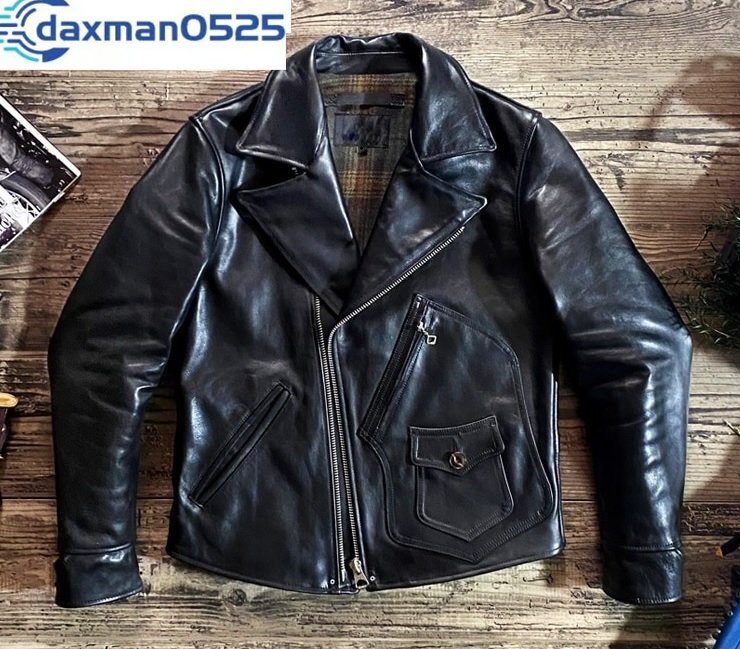1.3mm 黒芯カウハイド 30's ダブルライダース ブラック M(36) サイズ Dポケット モーターサイクルジャケット レザー 牛革