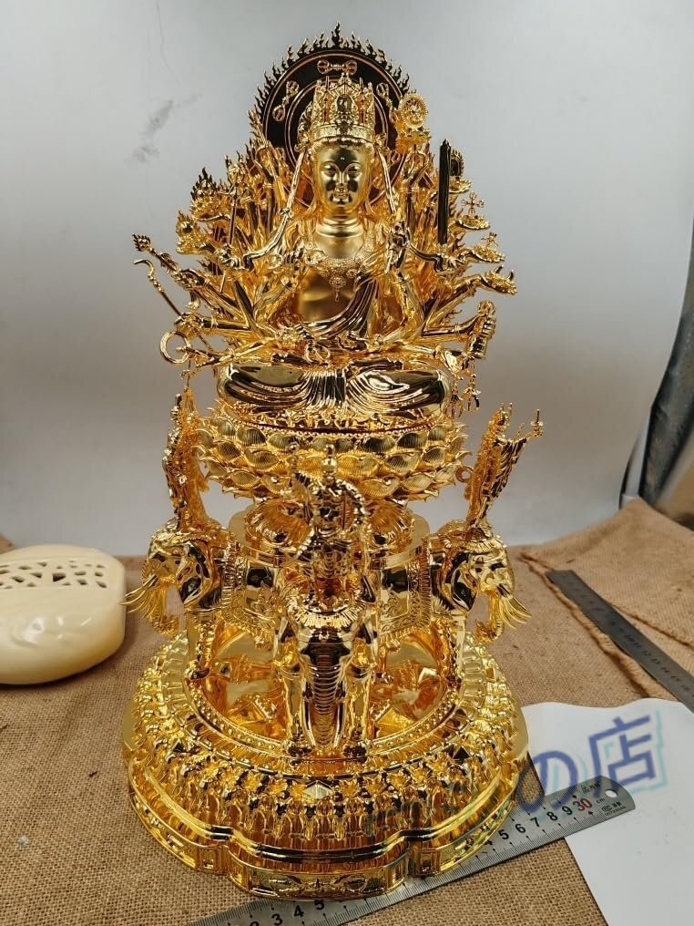 新品 仏像 普賢延命菩薩 座像 真鍮 四天王 四象乗り円台 総高39cm