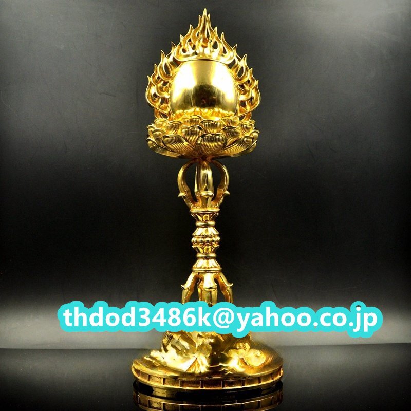 「密教法具 寺院用仏具」極上品 火焔宝珠舎利塔 金剛杵 五鈷杵 舎利塔 金箔貼り 真鍮製 高さ43cm