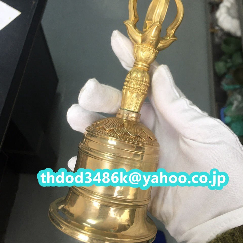 「密教法具 寺院用仏具」真言宗 金剛鈴 仏教芸術品 仏具 真鍮製 磨き仕上げ 長さ26cm