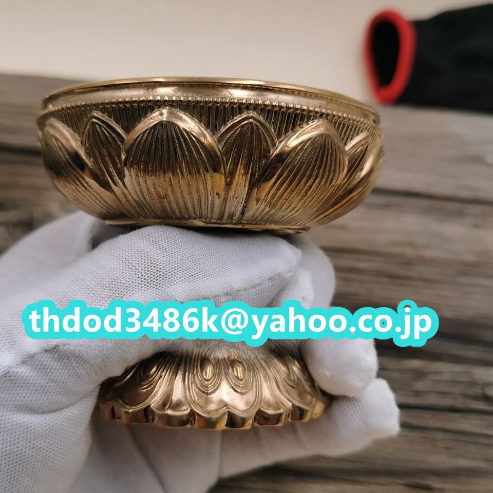 「密教法具 寺院用仏具」極上品 真言宗 蓮華形 仏器（一対） 仏教工芸品 銅製 磨き仕上げ 高さ7cm