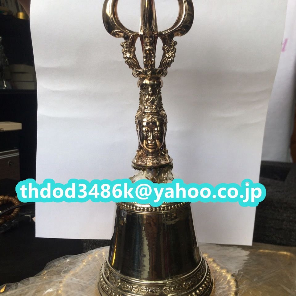 「密教法具 寺院用仏具」極上品 観音菩薩形 金剛鈴 五鈷 仏具 銅製 磨き仕上げ 高さ22cm