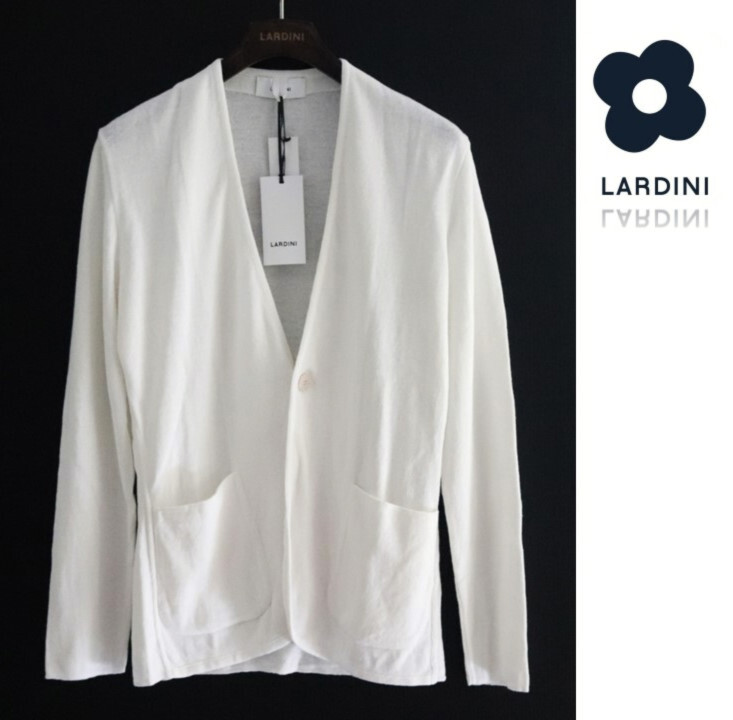 93,500円新品タグ付き【LARDINI ラルディーニ】春夏モデル リネンコットン ノーカラーニットジャケット 白 S v6767