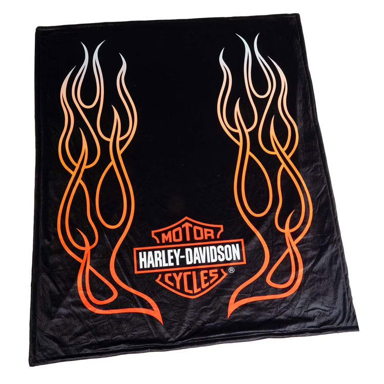 ブランケット Harley-Davidson ハーレーダビッドソン フレイムス バー＆シールド フリースブランケット（シェルパ裏地