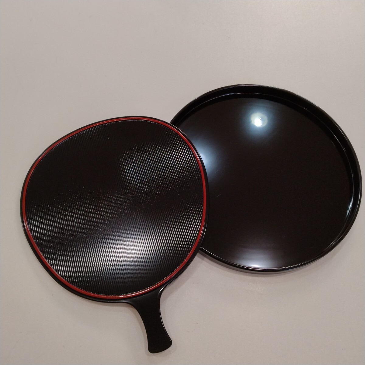 M204038　茶道具　千菓子盆　菓子器　丸盆　うちわ型　茶道　お茶　煎茶　箱なし
