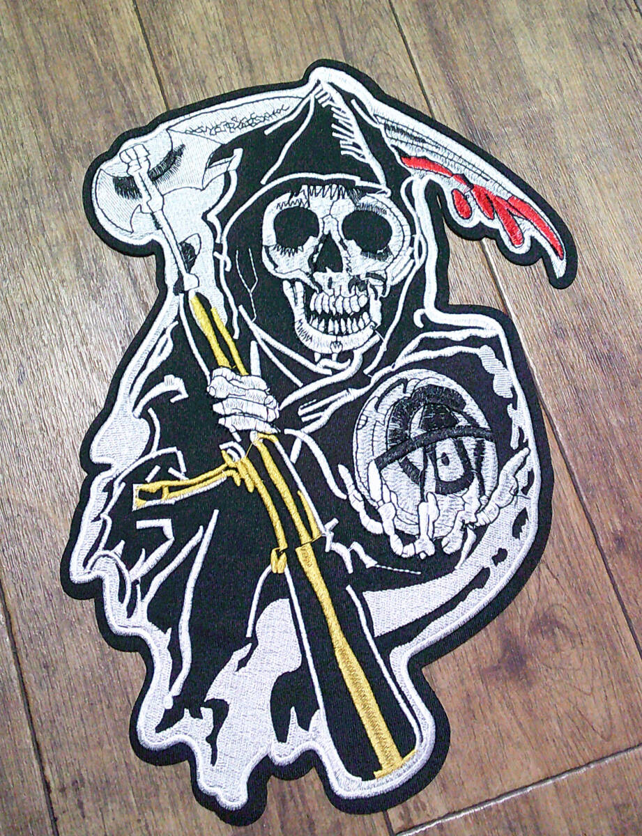 《特大◇大鎌銃SOA死神》新品サンズ・オブ・アナーキー Sons of Anarchy 死神 大鎌 バイカー 刺繍ワッペン■サバゲー ミリタリー ■衣服DIY