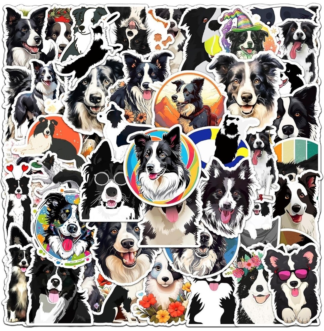 1287【新品未使用】ボーダー・コリー ステッカー 50枚セット PVC 防水 シール Border Collie 犬 いぬ イヌ 動物 ペット シール