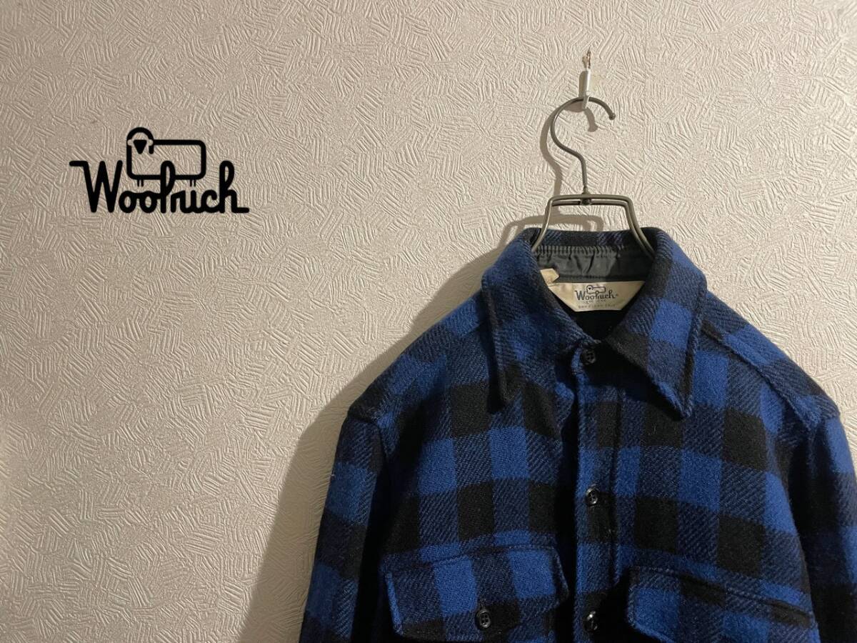 ◯ Vintage 70s WOOLRICH ブロック チェック ウール シャツ / ウールリッチ バッファロー ブルー 青 S Mens #Sirchive