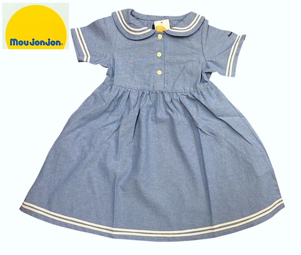 即決　新品タグ付 Moujonjon ムージョンジョン★セーラー衿 布帛★半袖 ダンガリーワンピース★ジュニア 140cm 11-12才 ￥2970
