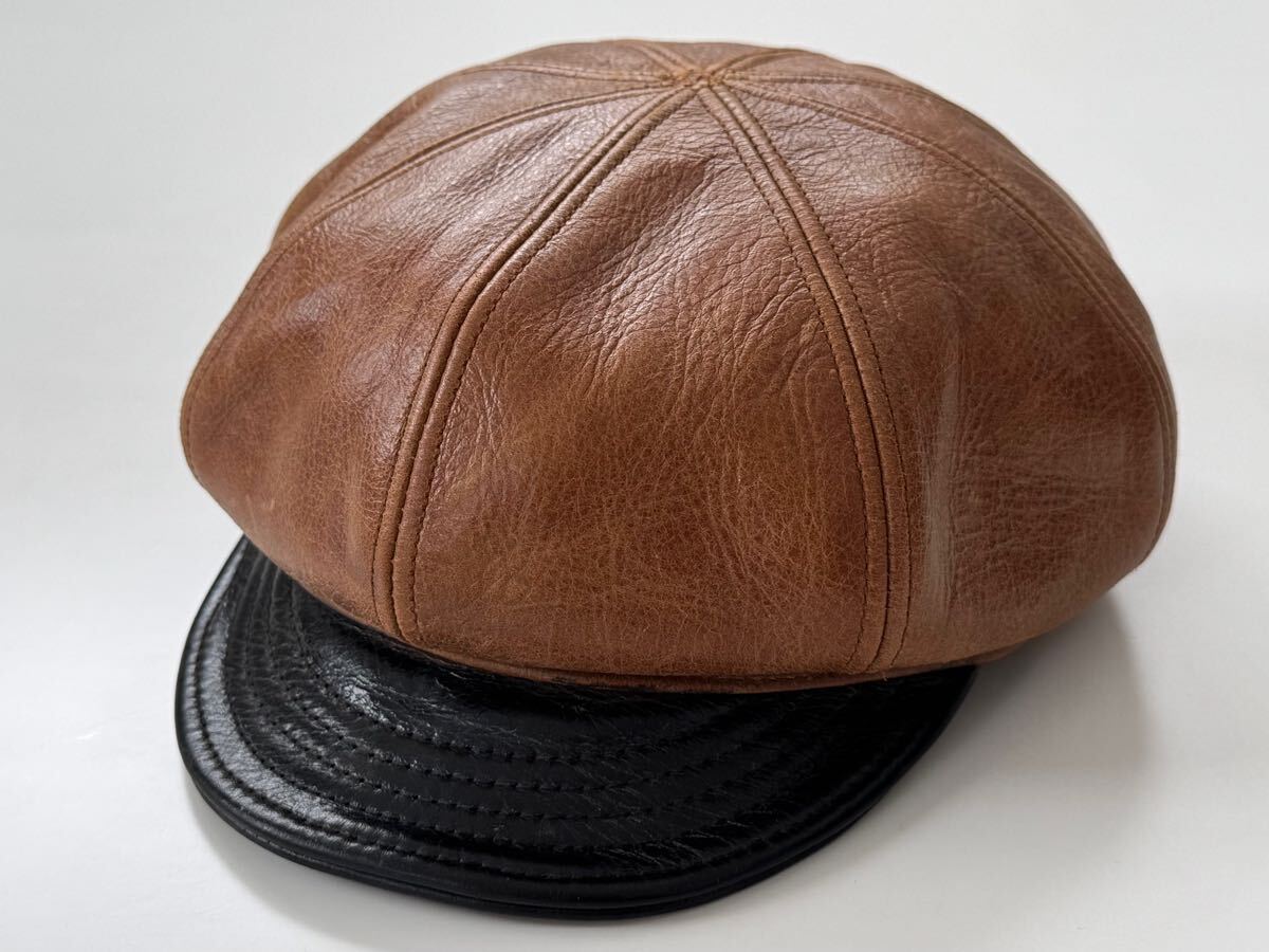 美品★NEW YORK HAT レザー キャスケット カスタム ニューヨークハット ツートン レザー キャップ USA製 アメリカ製 米国製 黒 ブラック