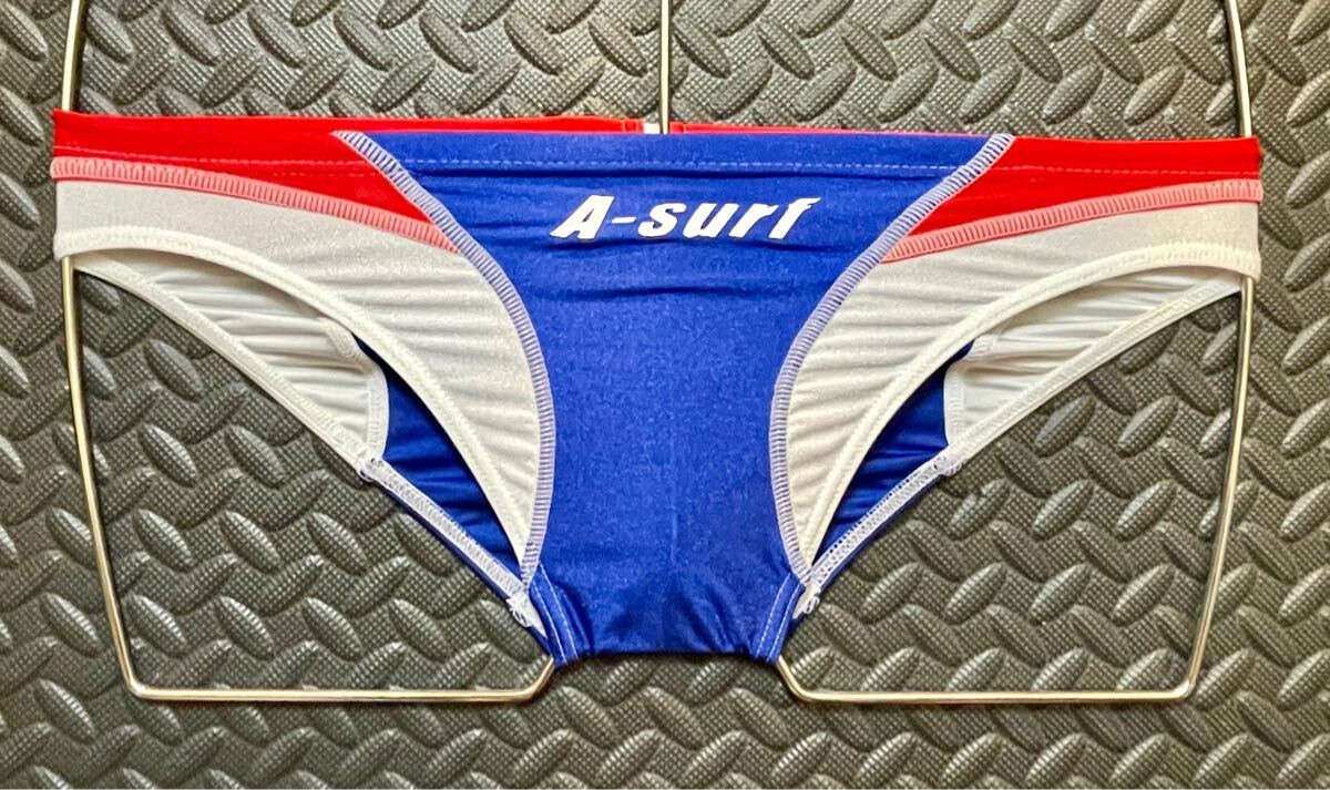 SURFBLADE 新品 競パン Sサイズ 3色 青白赤 トリコロール 光沢 ツヤツヤ 薄生地 天サロ 露出 SURF BLADE A-SURF 競泳水着 Vパン