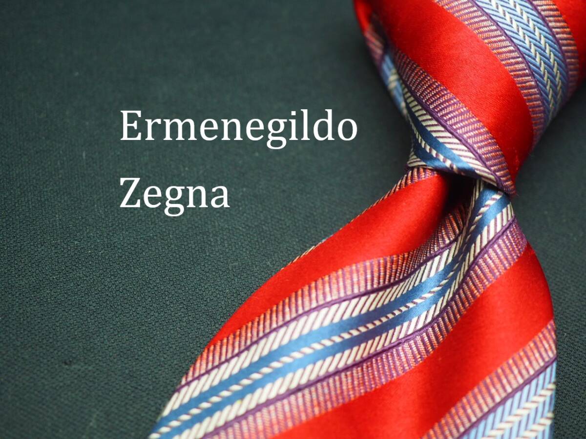 美品【Ermenegildo Zegna エルメネジルドゼニア】 D2772 赤系 SILK ブランド ネクタイ 古着 良品