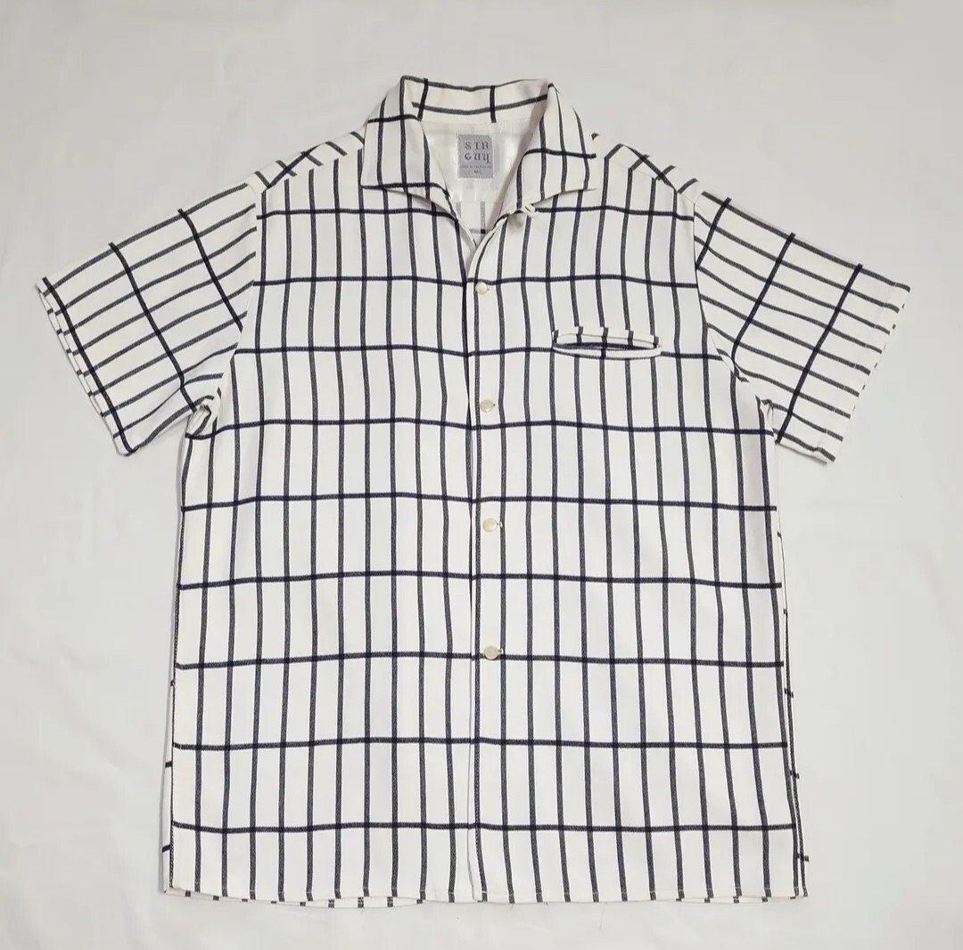 50s SirGuy 黒白　黒白チェック レーヨンシャツ イタリアンカラーシャツ ビンテージレーヨンシャツ ビンテージイタリアンカラーシャツ 60s