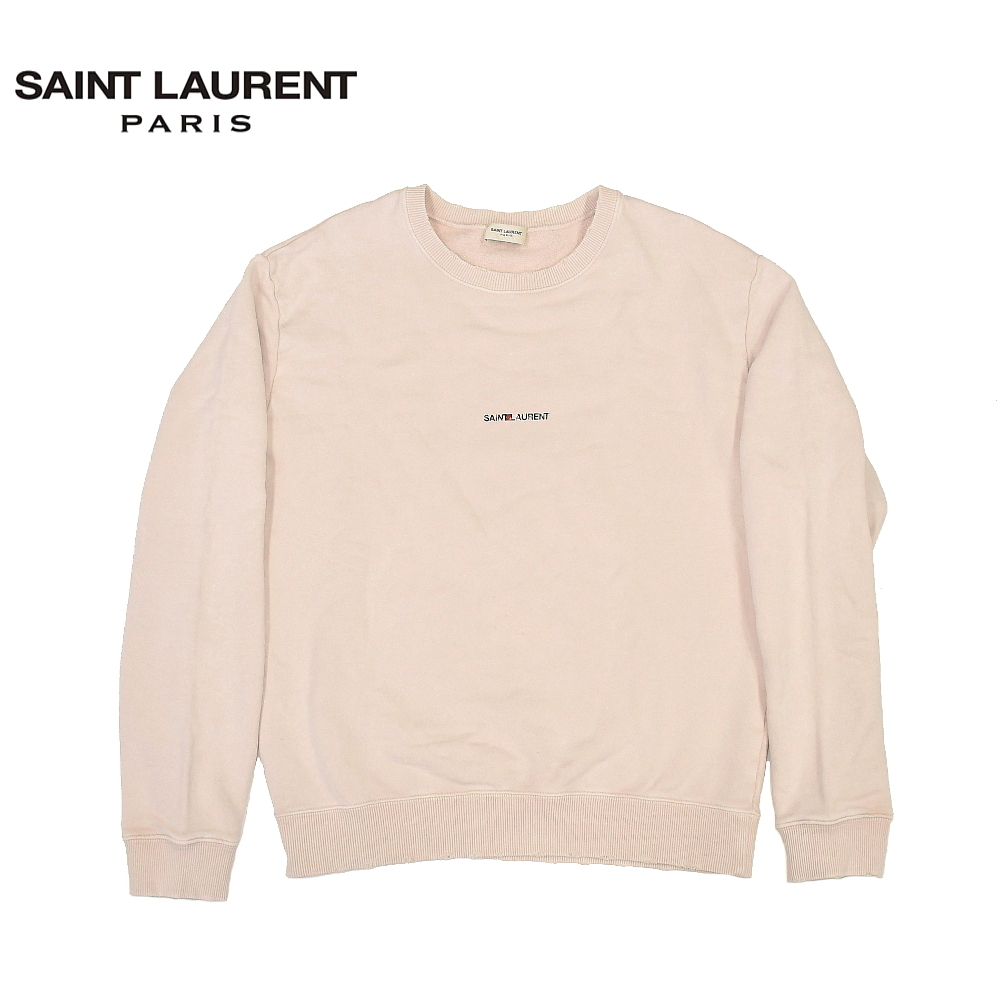 【A01564】SAINT LAURENT PARIS サンローランパリ 18SS フロントロゴ ダメージ加工スウェット Mサイズ ライトピンク 498282 YB2MF