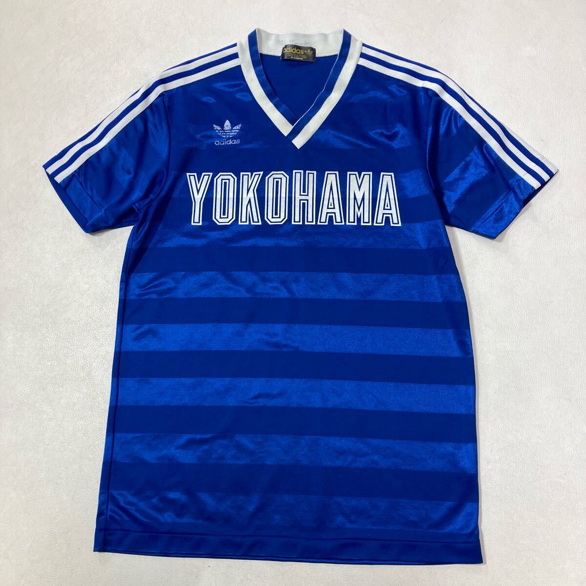 310 希少 80s adidas サッカー ゲームシャツ 横浜 YOKOHAMA 7番 デサント製 ユニフォーム アディダス VINTAGE ブルー 50404AF