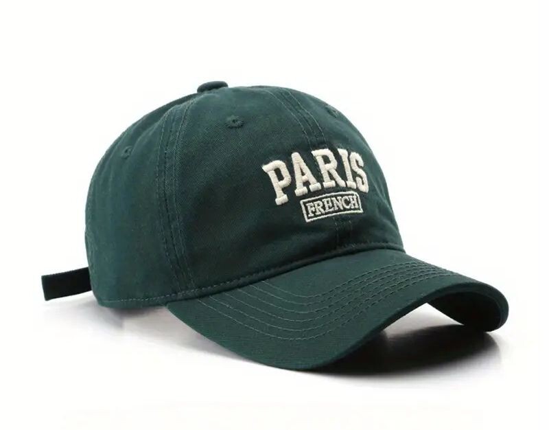 【刺繍キャップ 】新品《Paris刺繍×グリーン》男女兼用★コットン★野球帽 ゴルフ