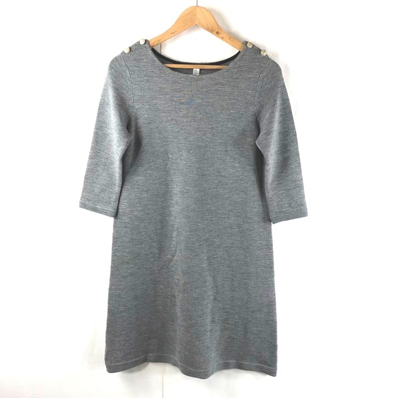 アマカ AMACA ワンピース ニット 長袖 肩ボタン 無地 グレー 40サイズ 944234