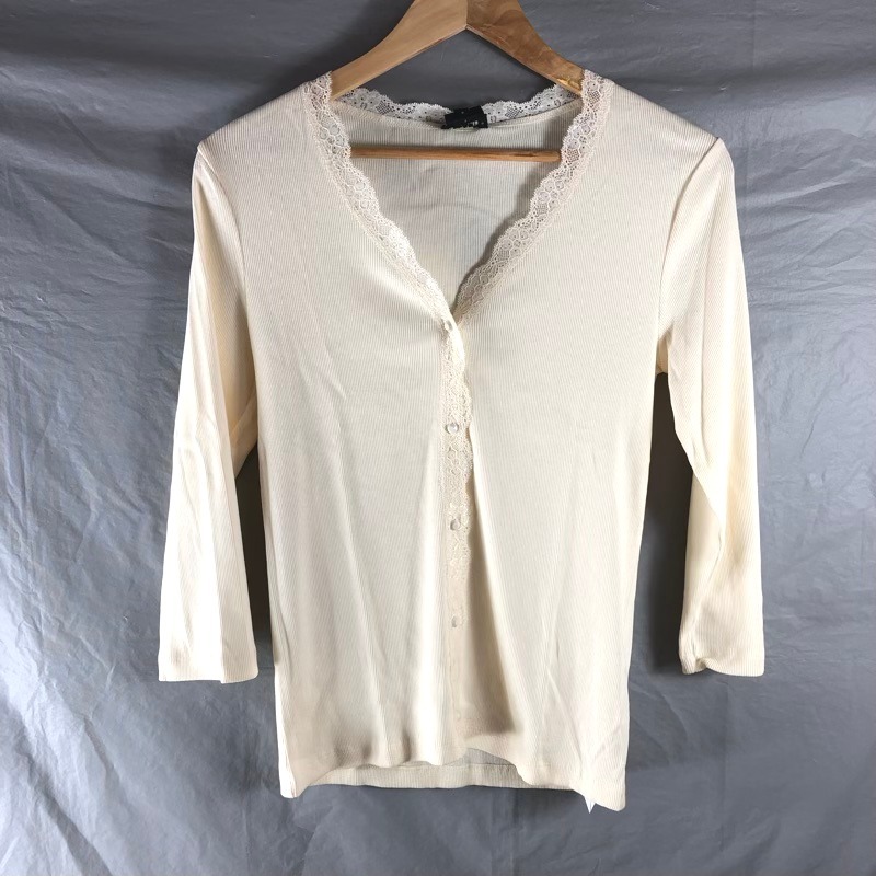 タルボット TALBOTS カーディガン 長袖 レース 綿100％ リブ タグ付き 白 Mサイズ 941288