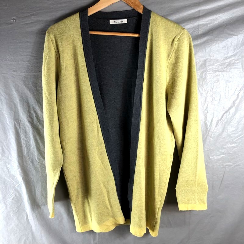 カシミコ CASIMICO カーディガン カシミヤ100％ シルク100％ 長袖 前開き ツーカラー 緑 グレー Lサイズ 940371