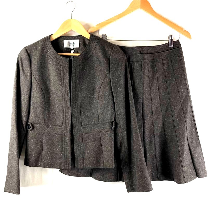 ジユウク 自由区 セットアップ ジャケットスカート ノーカラー 裏地付き ブラウン 38サイズ 946699