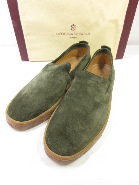 定価44.000円 未使用【OFFICINA SLOWEAR スローウエア】 130192 SW447 740 スエード スリッポン 靴 (メンズ) 42 ダークオリーブ◯30SLZ077