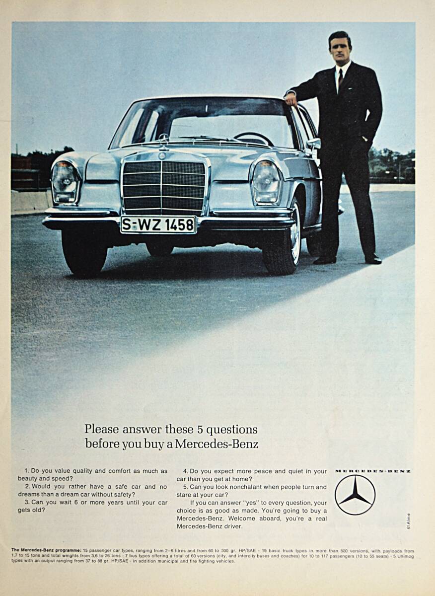 稀少！1966年メルセデス・ベンツ広告/Mercedes-Benz/ドイツ車/旧車/Z