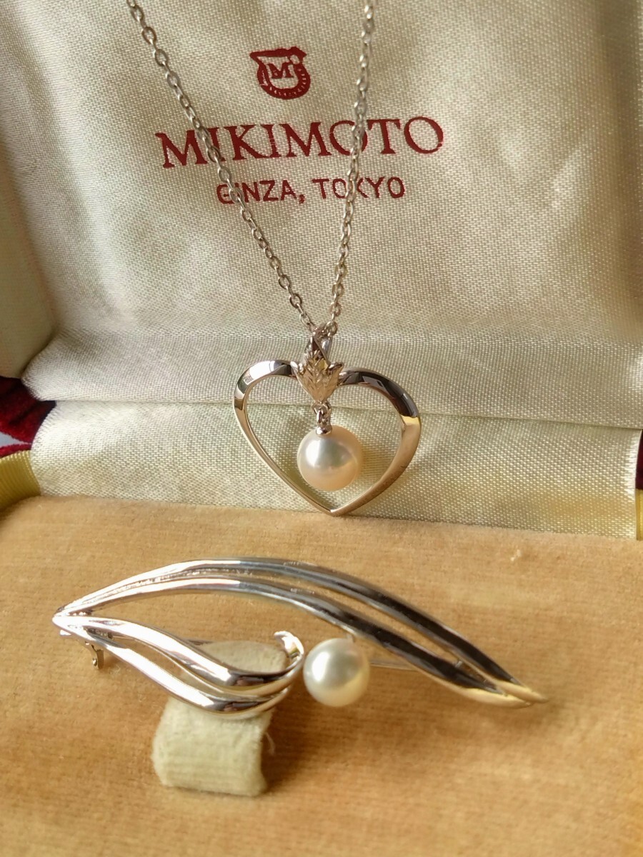 MIKIMOTO ミキモト真珠　シルバー ネックレス & ブローチ セット　SILVER ケース付き