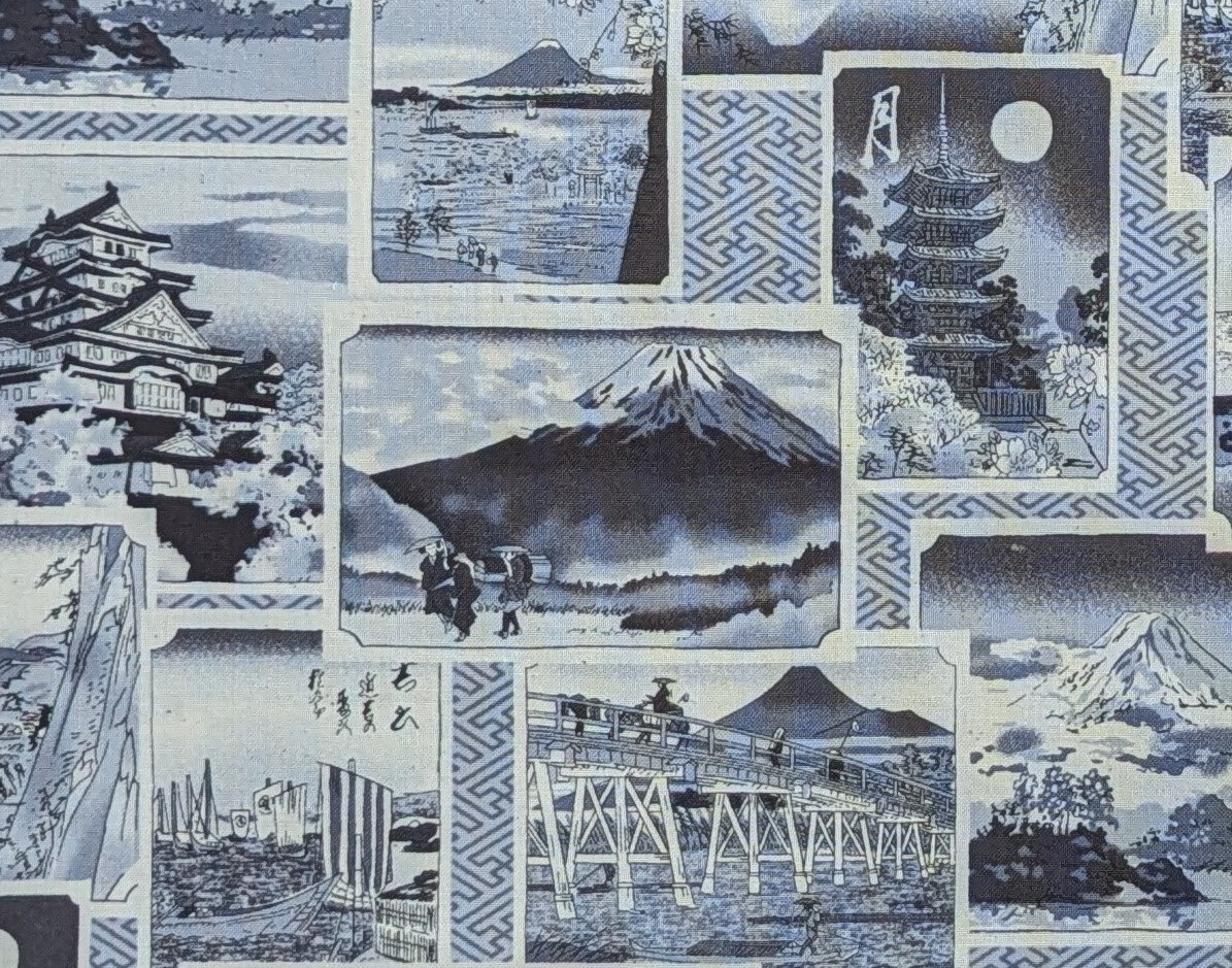 風呂敷　浮世絵・オフホワイト①　綿　着付のお稽古用に　七五三・成人式用に