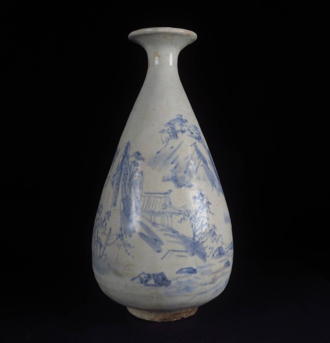  【SAKURAYA】コレクター委託品【李朝 染付山水文徳利】白磁 青花 花瓶 壷 酒器 時代 朝鮮古美術 朝鮮古陶磁器 骨董品 古美術品 高さ28cm