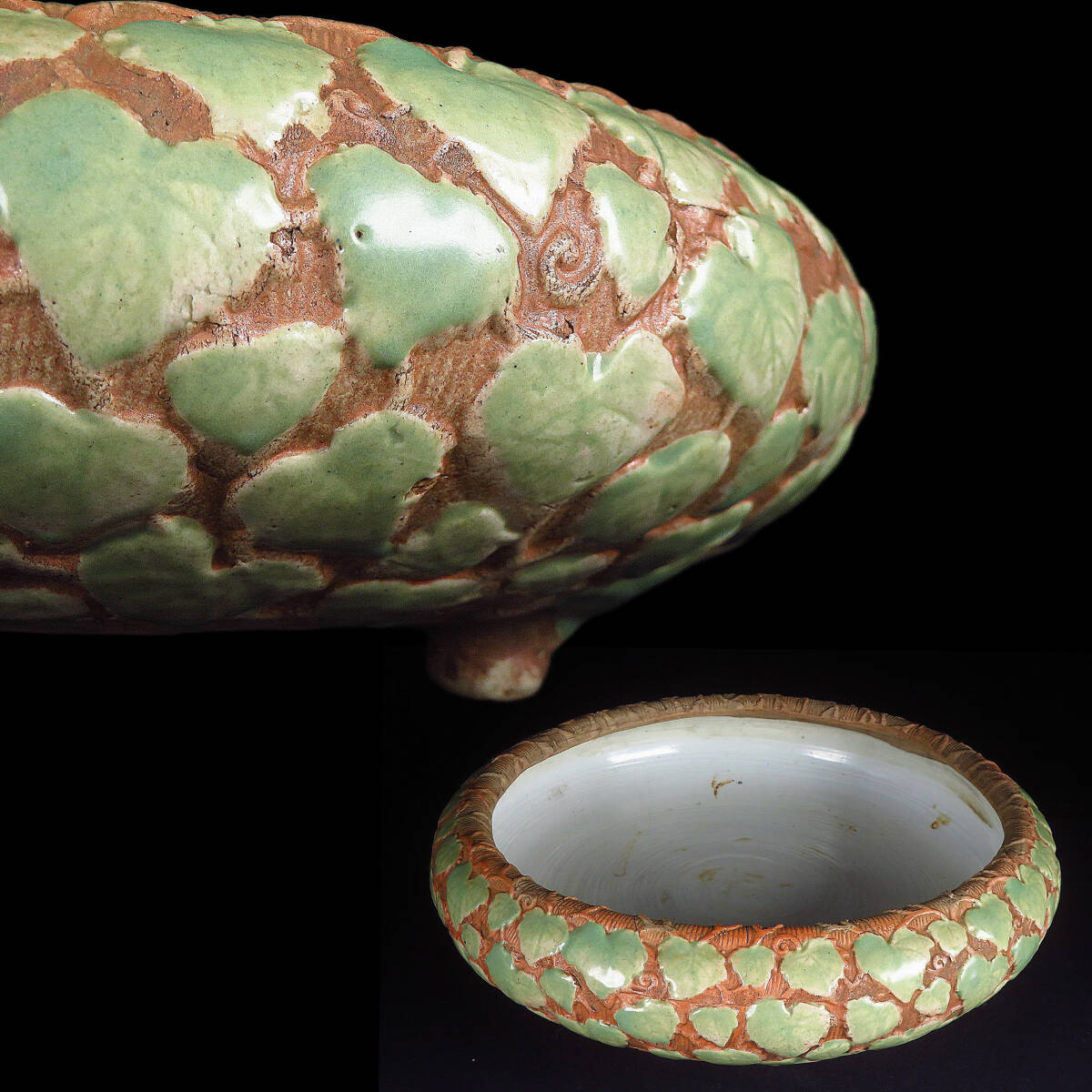 【SAKURAYA】 鍋島焼 平鉢 丸鉢 植木鉢 盆栽鉢 飾鉢 希少品 盛上 骨董品 古美術品 時代物 直径28.5cm