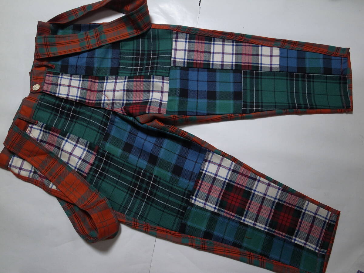 【送料無料】超美品★COMME des GARCONS コムデギャルソン SHIRT boys★ウール タータンチェック パッチワーク サスペンダーパンツ★S