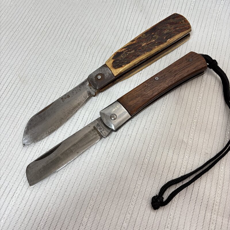 一発即決ビンテージ レトロ アンティーク 登録 元駒 電工ナイフ 2本セット 日立 武蔵 折りたたみ キャンプ アウトドア 小刀 IW504BKLP22MTK