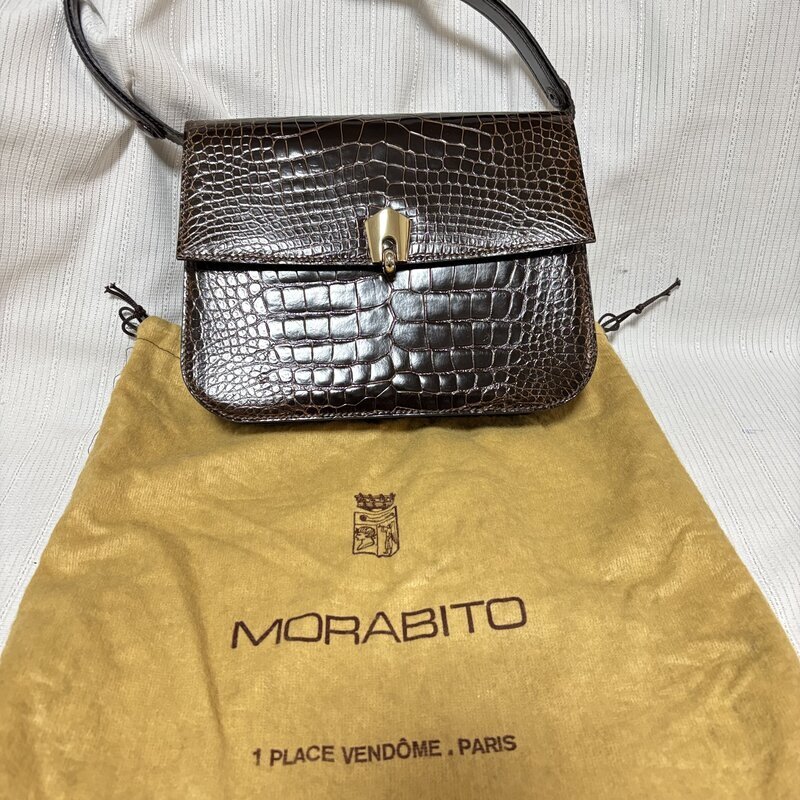 即決有！クロコダイル 上質 良品 付属有！ MORABITO モラビト ブラウン系 ワニ革 ハンドバッグ 貴族 貴婦人 御用達 IW504CB01MRB60