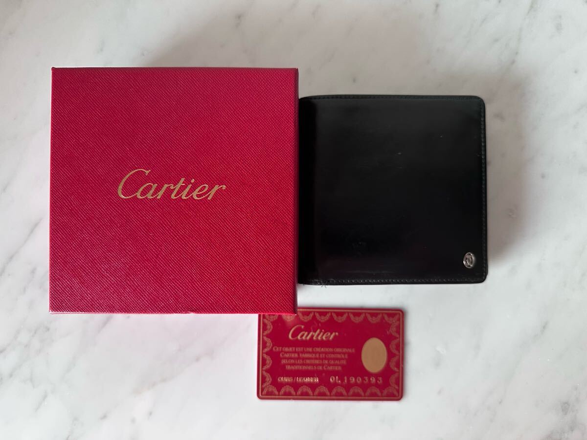 ☆Cartierカルティエ 2つ折り財布 パシャ ２Ｃ Ｃ２ ブラック 黒 二つ折り レザー シルバー金具 L3000128☆