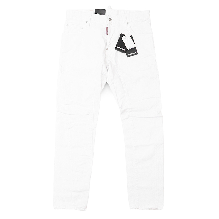 【極美品】DSQUARED2 ディースクエアード パンツ デニム テーパード ボタンフライ ストレッチ ジーンズ ボトムス メンズ 44 白 伊製