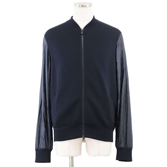 【美品】LOUIS VUITTON ルイ・ヴィトン ジャケット ボンバー 18AW LV ロゴ モノグラム ニット/ナイロン コンビネーション メンズ L 紺 伊製